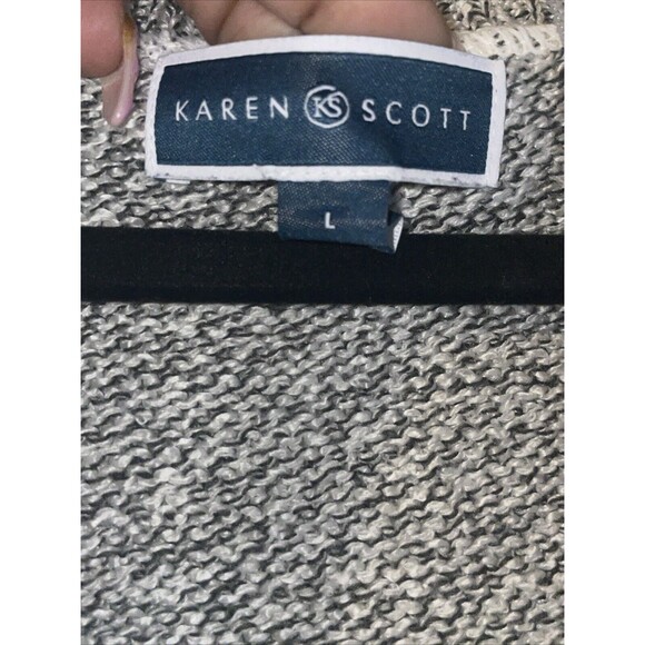 Karen Scott Woman's Minimalist Tight Knit Full Zip Sweater Light Gray Size L - Picture 5 of 7
